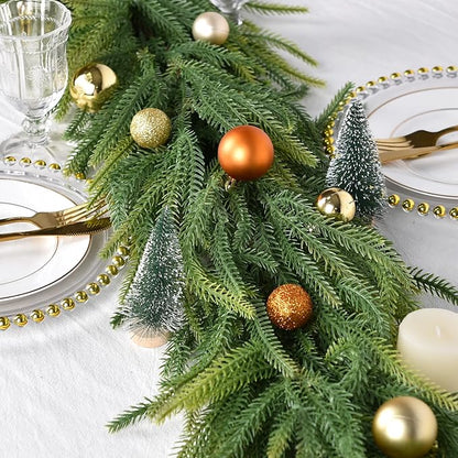 Christmas Norfolk Pine Garland, Realistic Spruce Greenery Garland, Cedar Garland for Holiday Mantel Fireplace Table Christmas Decor (Pine Garland)