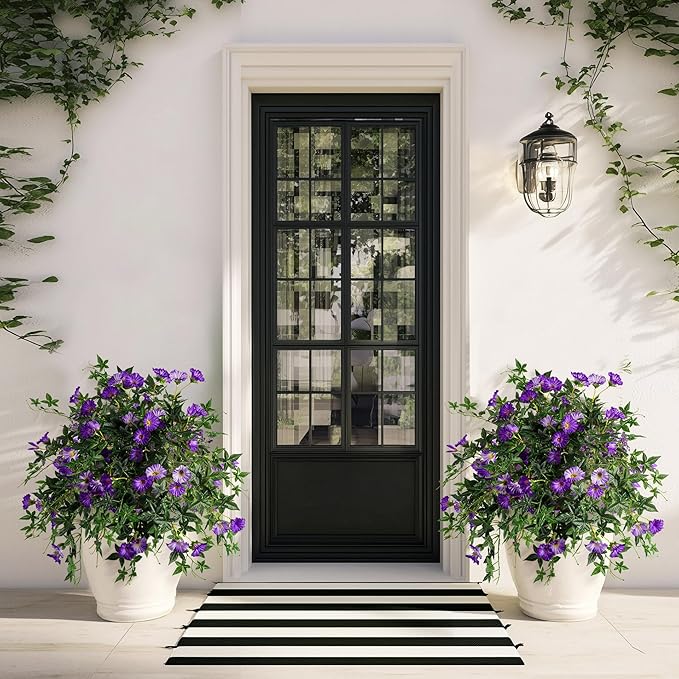 Artificial Flowers Artificial Petunias for Outdoors 2PCS Artificial Hanging Plants Outdoor Silk Flowers with Stems Outdoor Flowers Uv Resistant for Porch Decor Terrace Decor（Purple）Without Pot