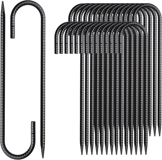 Rebar Stakes 12 Inch J Hook Ground Stakes Heavy Duty 30 Pack Chain Link Fence Stakes Galvanized Anchors Metal Tent Stakes for Wire Fencing Concrete Forming Trampolines Camping Canopies Shed Swing
