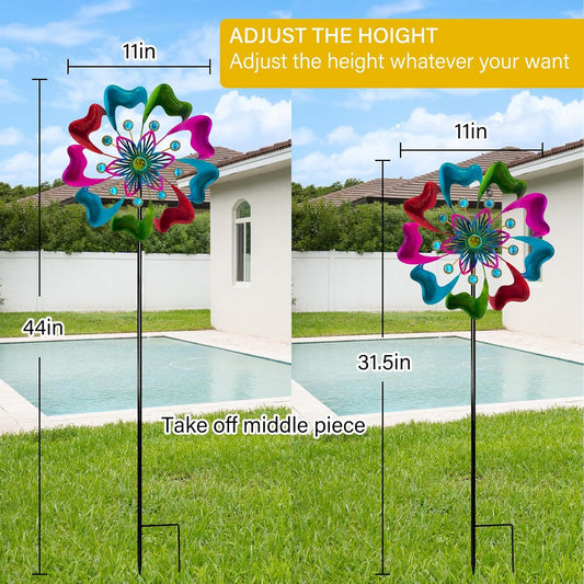 45" Flowers Wind Spinners for Yard and Garden, Sapphire Colored Leaves Kinetic Wind Spinner Outdoor Decor, Wind Sculpture Yard Art Decorations for Patio, Lawn & Garden