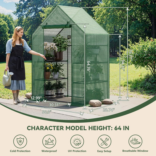 Greenhouse for Outdoors, Small Greenhouse, Walk-in Greenhouses with 3 Tiers 4 Shelves, PE Cover, Heavy Duty Plant Greenhouses for Garden and Backyard