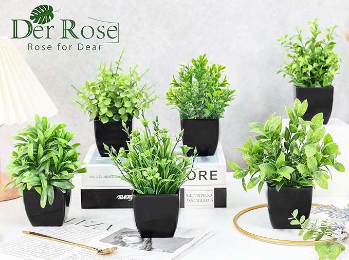 Der Rose 6 Pack Fake Plants Mini Artificial Plants for Home Office Farmhouse Bathroom Shelf Decor Indoor