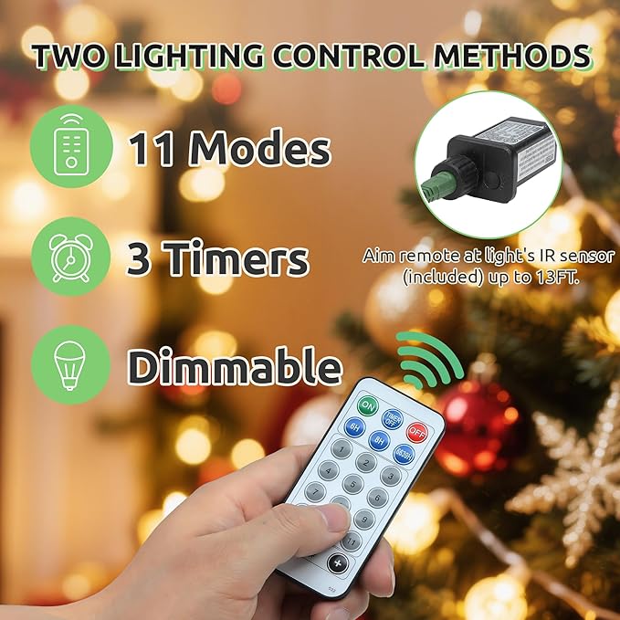 GOOBED 9FT Pre-Lit Flocked Spruce Christmas Tree with 820 Lights & 1818 Tips, Pre-Decorated Mountain Pine Layered Spruce Christmas Tree w/Remote, 11 Modes & 3 Timers for Home, Porch & Holiday Decor