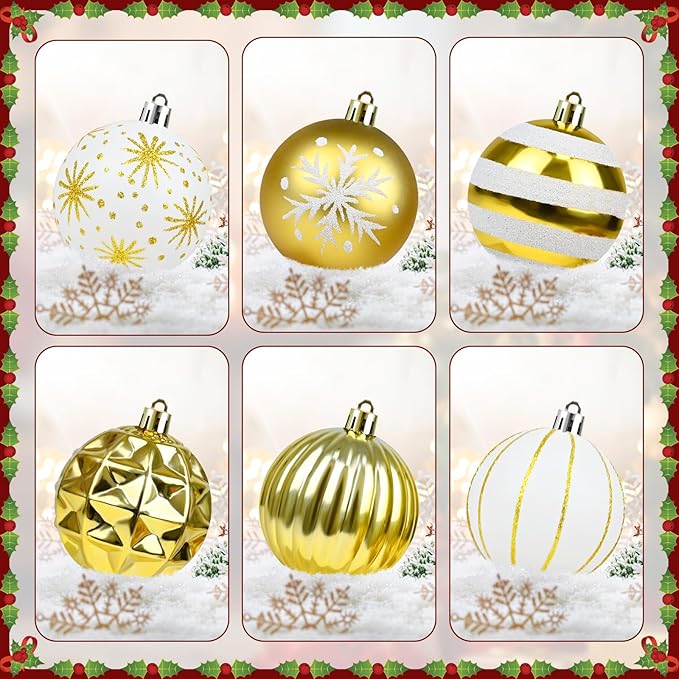 Gold and White Christmas Balls Ornaments - 40Pcs Xmas Tree Decorations, Shatterproof Christmas Ornaments, Hanging Ball Ornament Decorations for Xmas Tree(Multi Color #5)