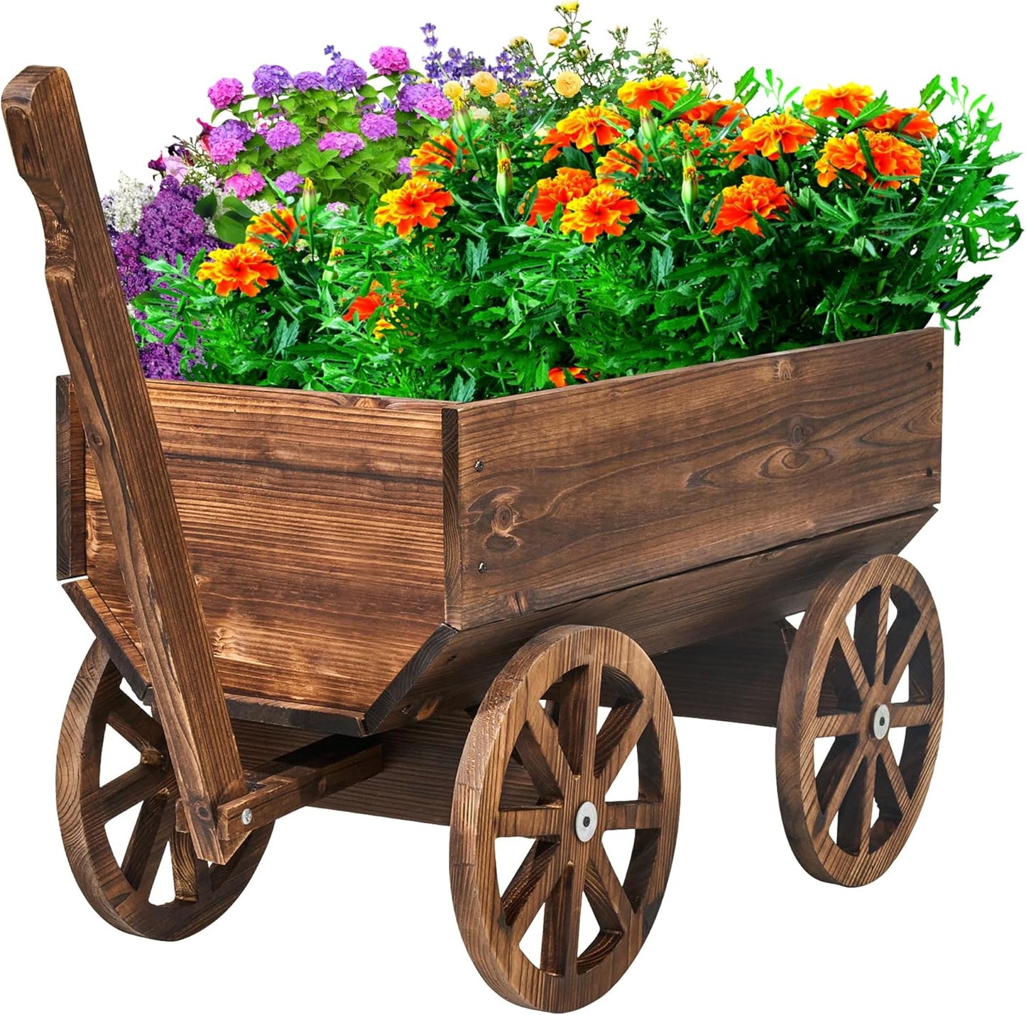 HPC Decor Large Wooden Planter Box with Wheels - Mobile Garden Planter for Flowers, Herbs, Vegetables - Durable Indoor/Outdoor Decor for Patio, Balcony, Yard, Porch - Rustic Flower Cart Design