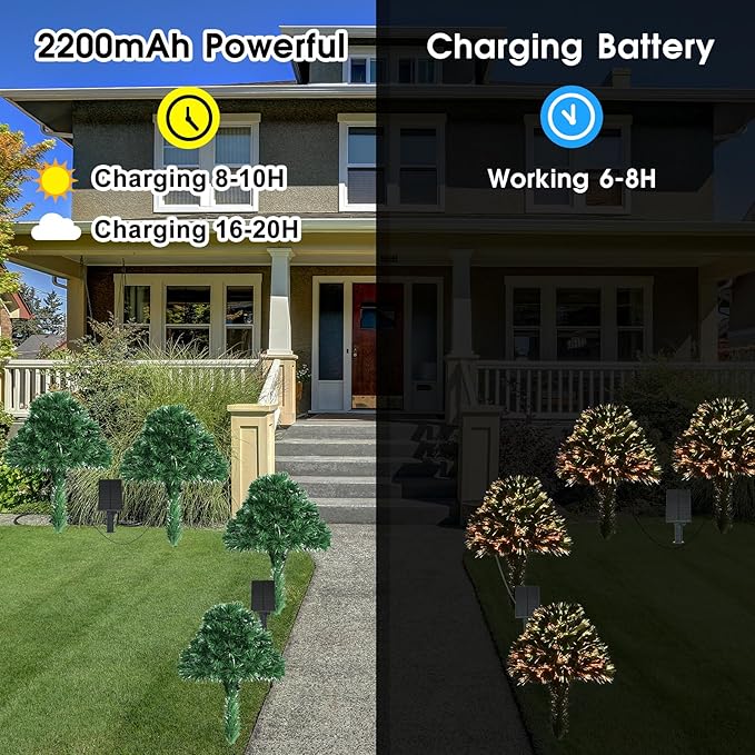 2 Pack Outdoor Christmas Tree with Lights, Fiber Optic Xmas Trees Battery Operated with Multi-Color LEDs, 24 Inch Artificial Solar Power Christmas Tree for Porch Yard Garden Christmas Decor