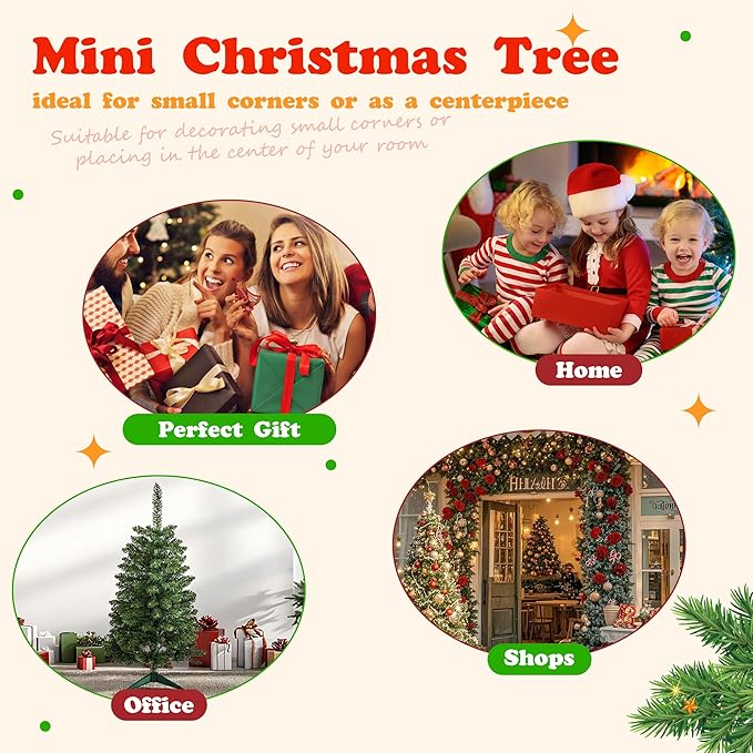 3FT Christmas Tree for Tabletop in Green– Mini Xmas Tree with 163 Branch Tips, Foldable Metal Base, Easy Assembly – Ideal for Home, Office, Apartment, or Holiday Décor