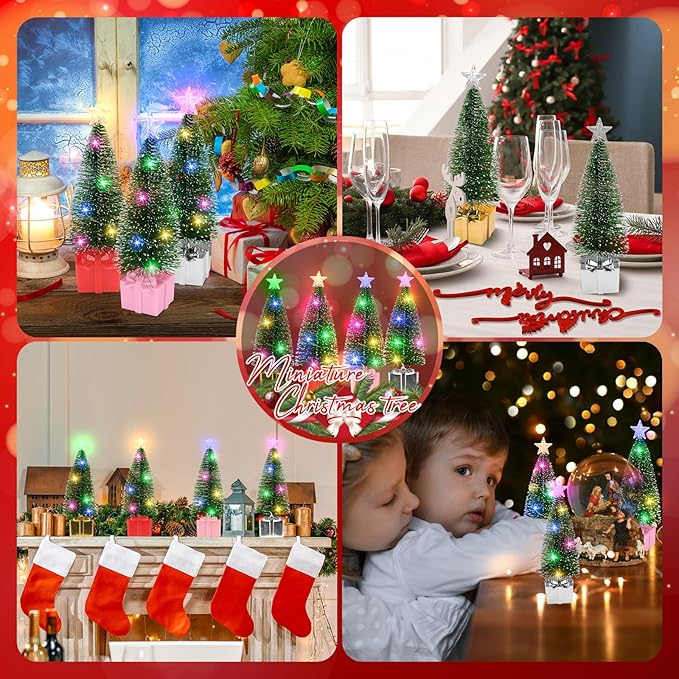 Mini Christmas Tree with Lights, 4 Pack Tabletop Christmas Tree with LED Lights for Indoor Christmas Decorations Holiday Party Ornagment, Christmas Centerpieces for Tables (4)
