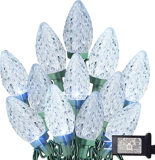 TW SHINE C9 Christmas Lights, 100 LED 66 FT Christmas String Lights Outdoor with 8 Modes Timer Waterproof Connectable for Indoor Yard Xmas Tree House Decorations (White)