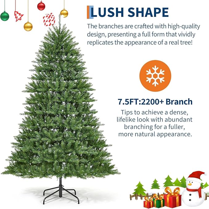 GarveeHome 7.5ft Christmas Tree, Artificial Christmas Trees with Dense Branches Realistic Holiday Décor Tree with Base