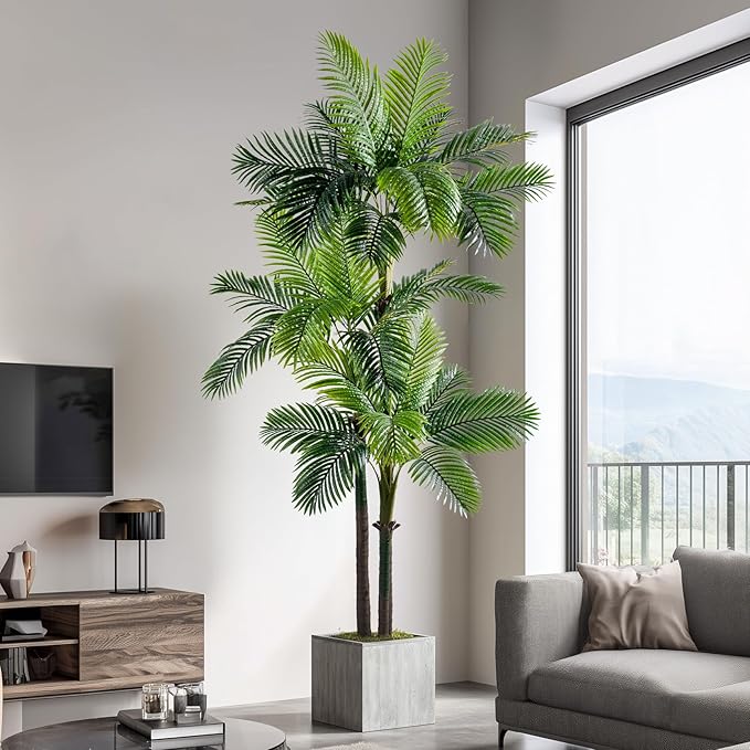9.1FT Artificial Phoenix Palm Tree Artificial Plants Indoor Outdoor Large Faux Coconut Silk Palm Tree Tropical Fake Tree Faux Sago Palm Plant for Modern Farmhouse Yard Outside Patio Poolside