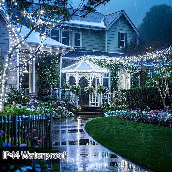 200 FT 500 LED Christmas Lights Outdoor Decorations Super Long Fairy Lights Waterproof 8 Modes Timer Clear Wire String Lights for Outside House Tree Patio Yard Wedding Party Holiday-Cool White