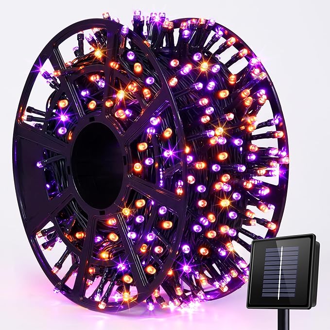 JMEXSUSS 600 LED Orange and Purple Solar Halloween Lights, 206.7ft Solar String Lights Outdoor Waterproof, 8 Modes String Light for Outside Christmas Tree Patio Yard Garden Halloween Decorations