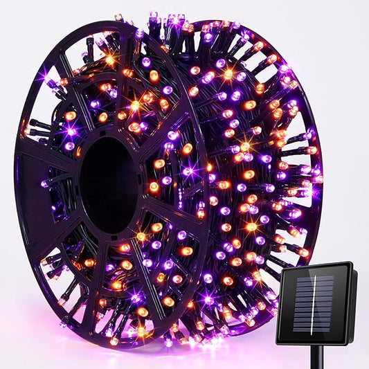 JMEXSUSS 600 LED Orange and Purple Solar Halloween Lights, 206.7ft Solar String Lights Outdoor Waterproof, 8 Modes String Light for Outside Christmas Tree Patio Yard Garden Halloween Decorations