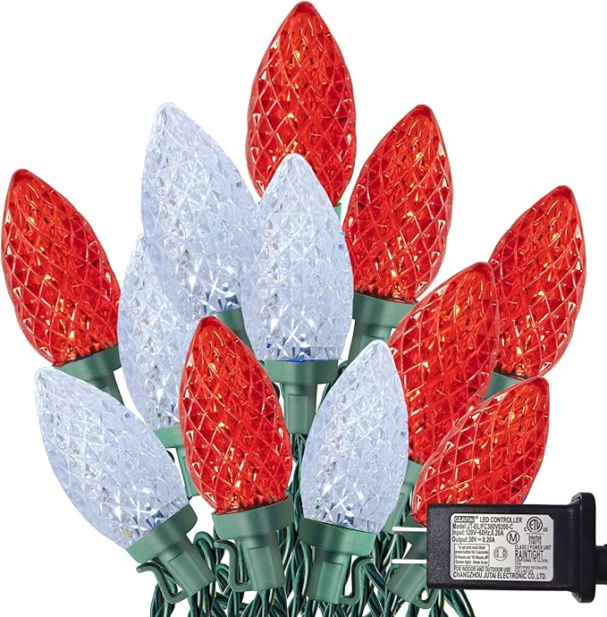 TW SHINE C9 Christmas Lights, 100 LED 66 FT Christmas String Lights Outdoor with 8 Modes Timer Waterproof Connectable for Indoor Yard Xmas Tree House Decorations (Red and White)