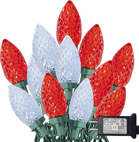 TW SHINE C9 Christmas Lights, 100 LED 66 FT Christmas String Lights Outdoor with 8 Modes Timer Waterproof Connectable for Indoor Yard Xmas Tree House Decorations (Red and White)