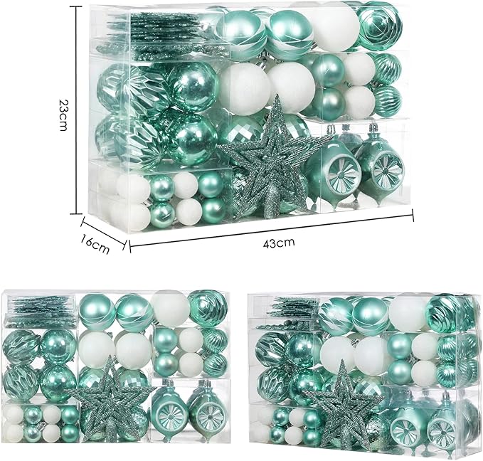 XmasExp 99-Pack Christmas Ball Ornaments Assorted Shatterproof Christmas Tree Decorations with Hand-held Gift Package for Xmas Tree,Home,Party (Mint Green)