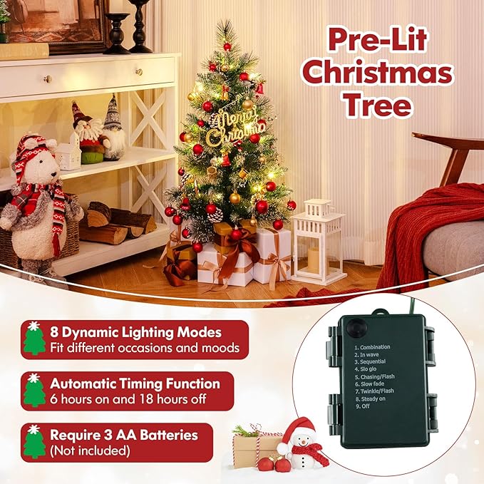 Goplus 3ft Pre-Lit Mini Tabletop Christmas Tree, 2 Pack Artificial Small Battery Operated Xmas Tree with 20 Warm White LED Lights, 8 Modes, Timer, 81 PVC & Pine Needles, for Home Office Decoration