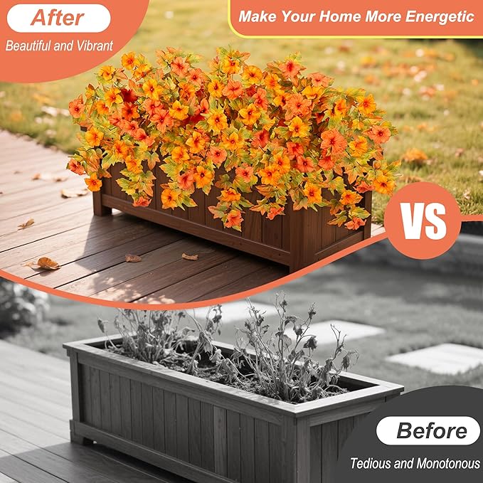 Artificial Fall Flowers Fake Petunias Plants for Outdoor Decoration, 2 Pcs Silk Faux Flowers UV Resistant No Fade Plants for Outside Garden Balcony Yard Porch Realistic Indoor Decor (Orange)