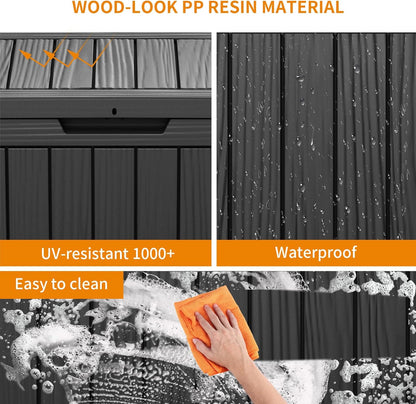 45 Gallon Resin Deck Box, Lockable Patio Outdoor Storage Box for Furniture, Garden Tools and Tools Storage, Waterproof Outside Storage Boxes - Black