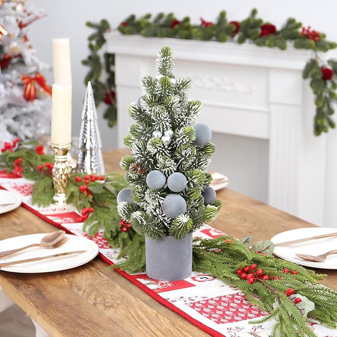 SY Super Bang Small Christmas Tree, 13Inch Artificial Velvet Ball Berry Mini Tabletop Tree Christmas Decorations, for Home Party Thankgivings Xmas Indoor Decor. (Grey, 18Inch)