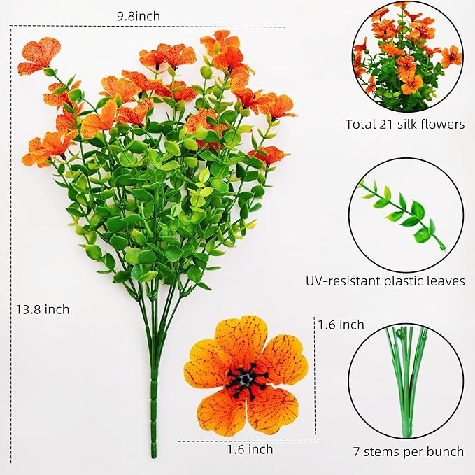 20 Bundles Artificial Mums for Outdoors – UV Resistant Artificial Plants Outdoor, Realistic Silk Fake Flowers No Fade, for Porch, Garden, Patio, Planter