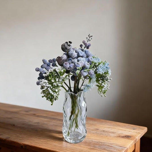 Artificial Flowers with Blueberries 10 Stems - Non Irritating Gas for Indoor and Outdoor Decoration, Home Decor, Wedding Decor and Table Centerpieces（no vase）