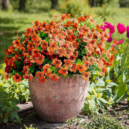 Artificial Fake Plants Flowers for Outdoor Fall Autumn Decoration，16 Bundles Fake Plants UV Resistant No Fade Faux Plastic Greenery Boxwood Porch Patio Fall Mums Home Decor