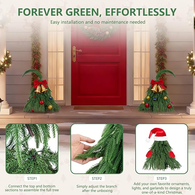 Tabletop Norfolk Pine Christmas Tree, 2FT Green Mini Artificial Christmas Topiary Tree with Norfolk Branch, Small Xmas Tree for Christmas Gnome Holiday Indoor Decoration