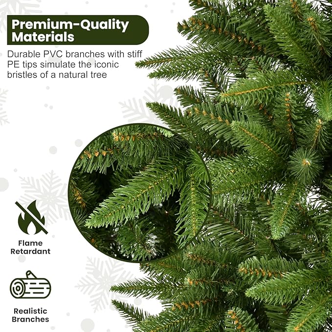 7.5ft Artificial Pencil Christmas Tree Hinged Realistic Slim Xmas Tree w/Sturdy Metal Stand, Fake Christmas Tree with 1396 Tips for Home, Office, Party Decoration Indoor