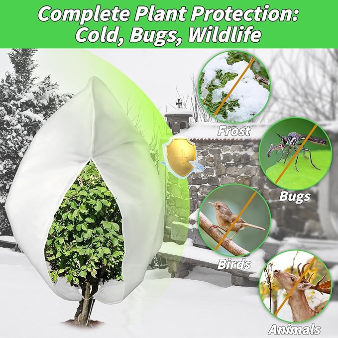 4PCS Large Plant Covers Freeze Protection 2.2oz Reusable Winter Frost Cloth Plant Protection Jacket Cover Bags Frost Blankets, for Shrub Trees Outdoor Plants Fruit Tree Potted, 75"W x 90"H