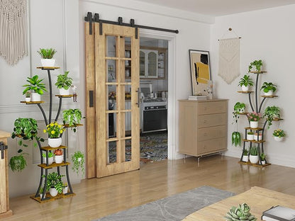 64" Tall 8 Tiered Plant Stand Indoor with Grow lights Large Tree Shape Decorative Rack Plant Pot Holder Gardening for Living Room Corner Black