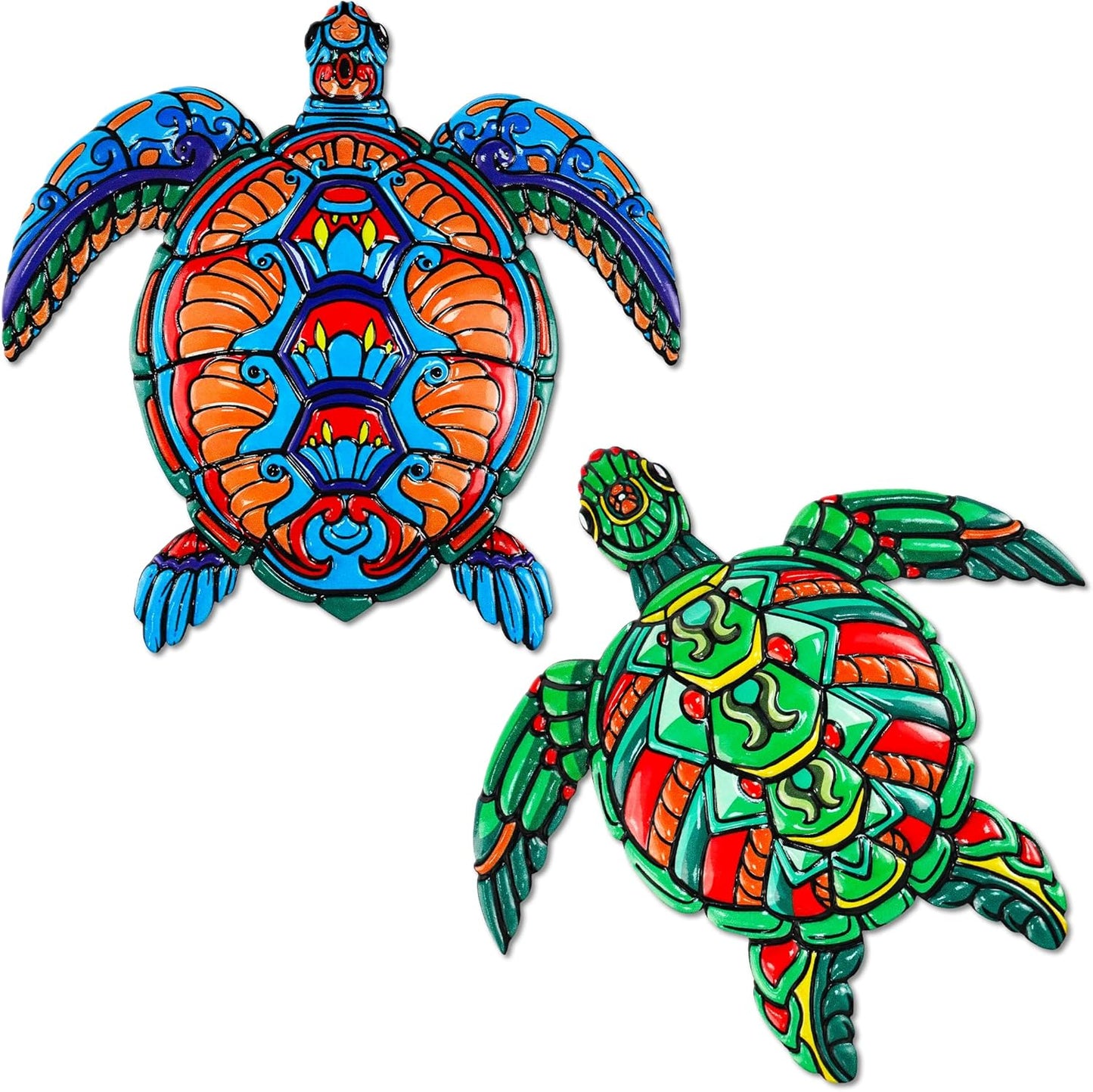 ULENDIS 2 PCS Metal Sea Turtle Wall Art Decor, Ocean Theme Outdoor Wall Decor, Nautical Hanging Decorations for Garden Pool Fence Patio Bathroom Indoor