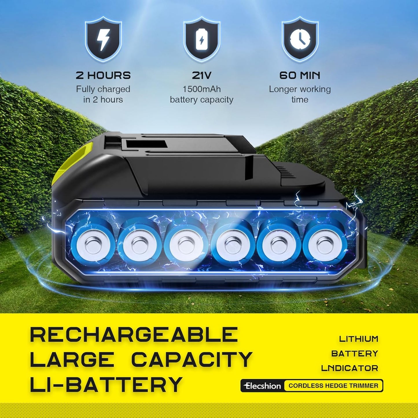 Cordless Hedge Trimmer - 2 Pack 21V Battery with Charger Powered Electric Trimmers, 2 in 1 Handheld Hedge Shears + Grass Cutter Pruning Shrub Cutting Small Branch Tool for Bush,Tree,Garden,Lawn,Yard