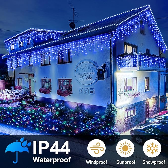 Heceltt Christmas Lights Outdoor, 49FT 480 LED Ice Lights for Outside, 90 Drops Ice String Lights with 8 Modes, Waterproof Timer & Memory for Outside Decor, Yard, Garden, Eaves, Patio, Party (Blue)
