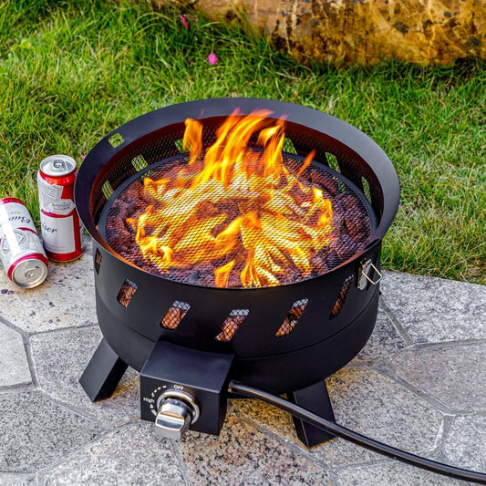 17.3 inch Portable Propane Fire Pits, Gas Fire Pit Bowl for Outside with Lid & Handle, Smokeless Gas Firebowl,Propane Firepit for Camping, Patio, Yard, Garden