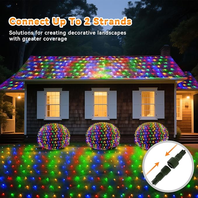 360 LED Colorful Christmas Net Lights Outdoor 8 Modes, 21ft x 5ft Waterproof Mesh Lights Giant Net Light Mulitcolored Fairy Christmas Light Green Wire Connectable for Bushes Tree Garden Home Party