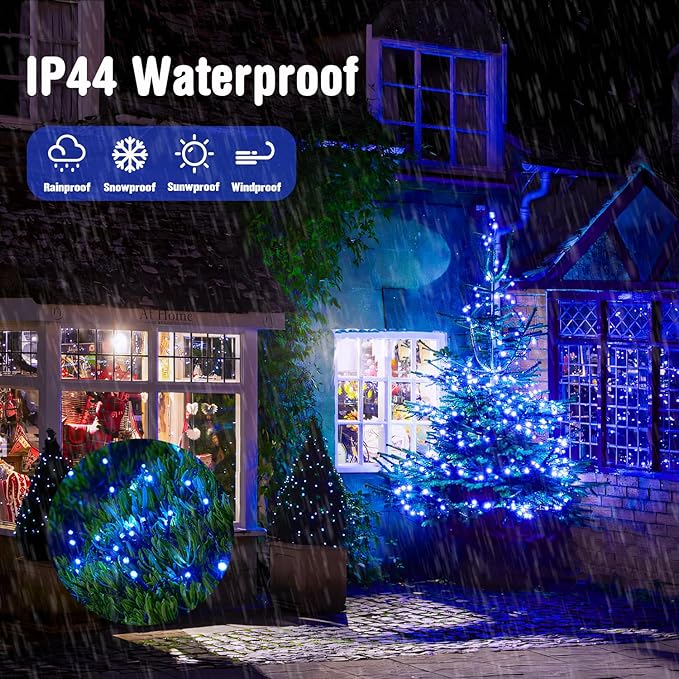 JMEXSUSS 250 LED Blue Christmas Lights: 91.5ft Extendable Blue String Lights Indoor Outdoor Waterproof with 8 Modes for Christmas Tree, Garden, Patio, Party, Holiday Decorations