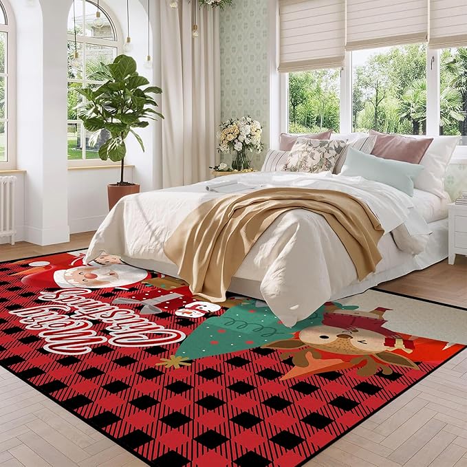 Christmas Large Area Rug 6' x 9' Living Room Rug Machine Washable Rugs Carpet Indoor Door Mat Non-Slip Snowflake Rug for Bedroom Kitchen Dining