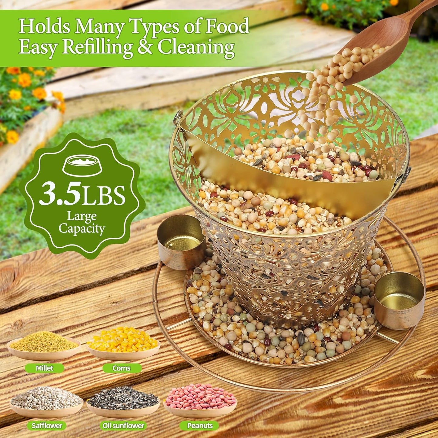 Solar Bird Feeders for Outside Hanging Metal Wild Bird Feeder Solar Lanterns Outdoor Waterproof Garden Decor for Yard Brown