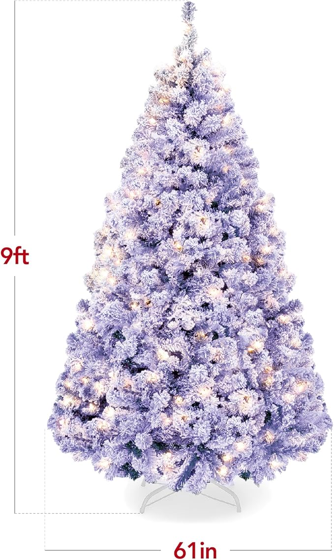 Best Choice Products Pre-Lit Lavender Christmas Tree, 9ft Artificial Flocked Full Fir Tree, Holiday Decoration w/ 900 Lights, 2,094 Branch Tips