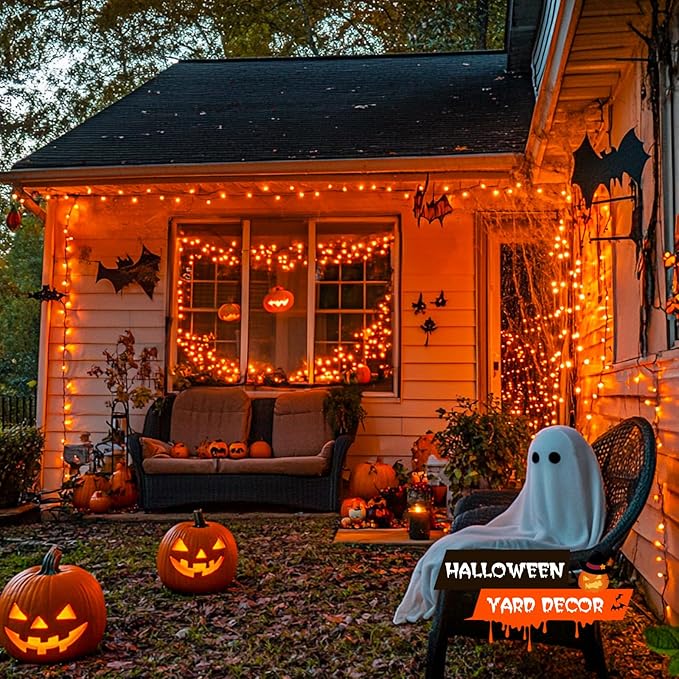JMEXSUSS 500 LED Orange Halloween Lights Outdoor, 173ft Halloween String Lights Plug in, Waterproof 8 Modes Orange LED Light for Party House Tree Fall Thanksgiving Decorations