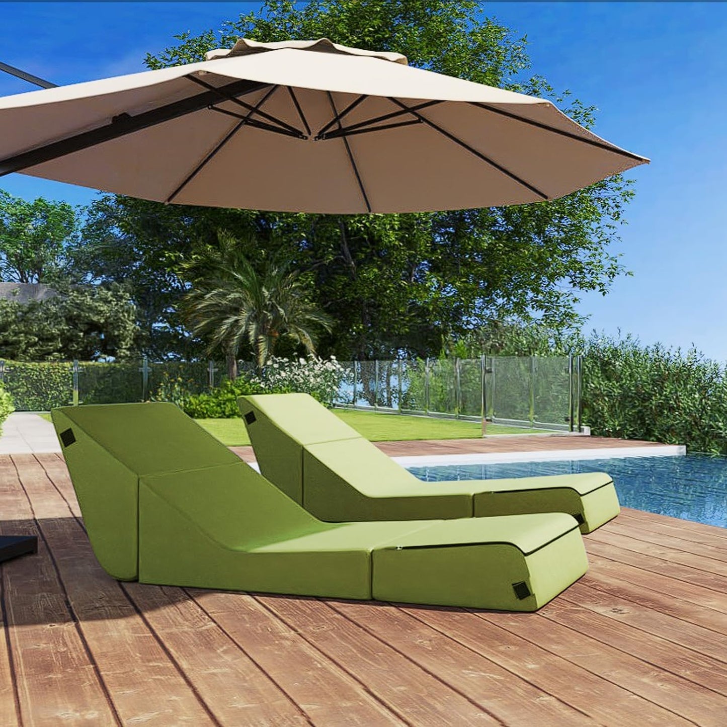 jela Outdoor Chaise Lounge, Waterproof Folding Sofa Bed Lounge Chair, UV Resistant Folding Lounge Chair with Machine Washable Cover, Soft Foam Patio Sofa Chairs Pool Lounge Chaise Chairs (Green)