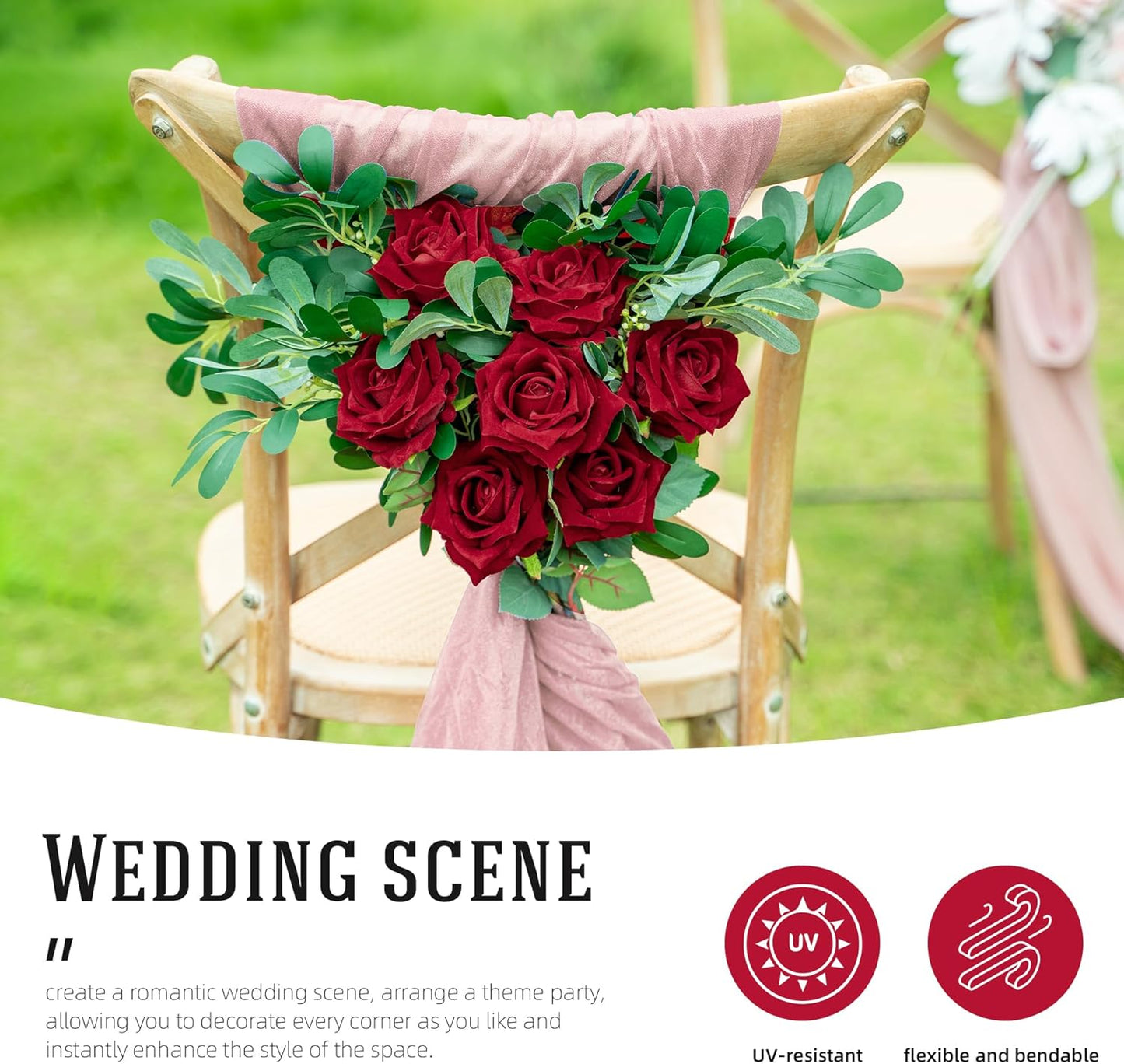 Fake Roses Faux Flowers Silk Roses Artificial Roses with Stems Realistic Artificial Flowers Suitable for Indoor Home Decoration DIY Bouquet Wedding Decor Party Decor 16.5In (24PCS, Red)