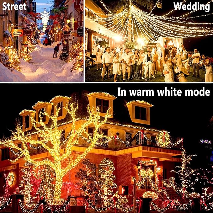 KNONEW 1000 LED 403FT Christmas Lights Outdoor Clear Wire Color Changing String Lights with 11 Modes & Timer Dimmable Fairy Light for Xmas Tree Roof Yard Wedding Decorations(Warm White to Multicolor)