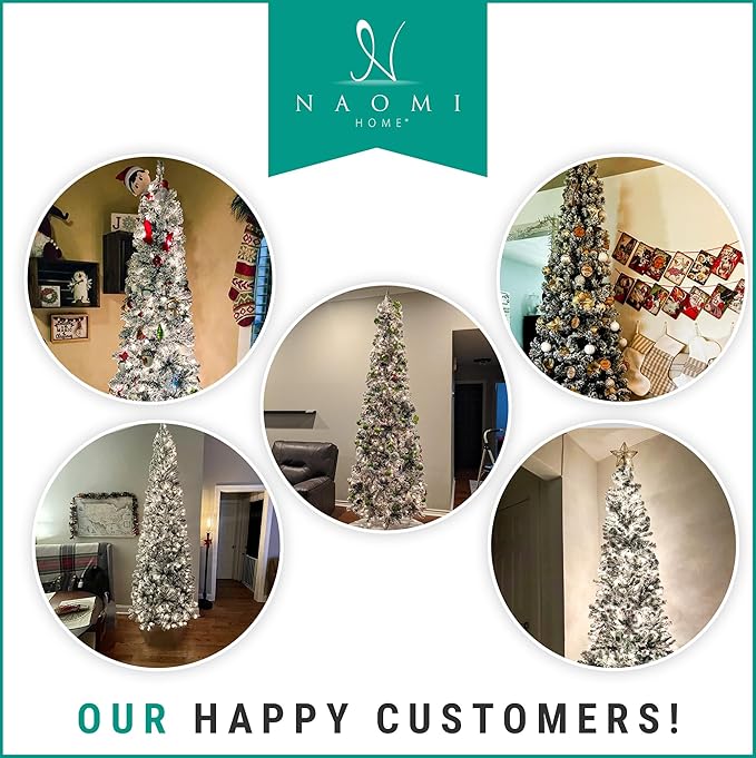 Naomi Home Vail 7.5ft Prelit Artificial Christmas Tree with Pine Cones, Foot Pedal, 1556 Branch Tips, 750 Warm Lights and Metal Stand, 61" Wide Realistic Traditional Christmas Tree with Lights