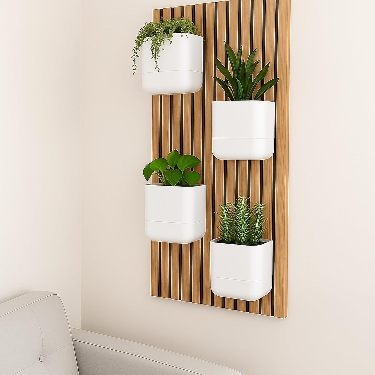 Phoenix Vine 6.5-Inch Wall Mounted Self-Watering Planter Pot for Indoor Houseplants and Herbs | Modern Hanging Planter for Window Sills, Bathroom Walls, Home & Office Décor, White, Set of 2, 01-WP-W-2