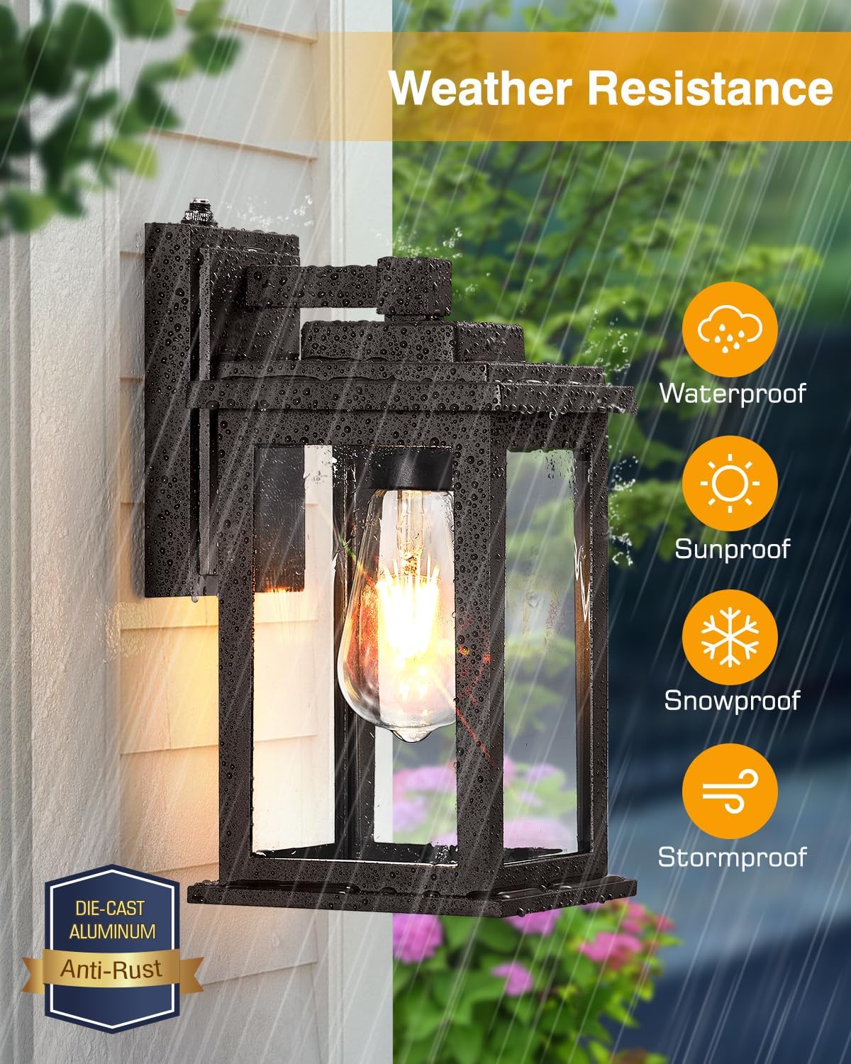 VIANIS Bronze Dusk to Dawn Outdoor Lighting, 2 Pack Outdoor Lights for House, Waterproof Porch Lights, Exterior Lighting Fixtures with Tempered Glass, for House,Garden, Garage,Hardwired, Non-Solar