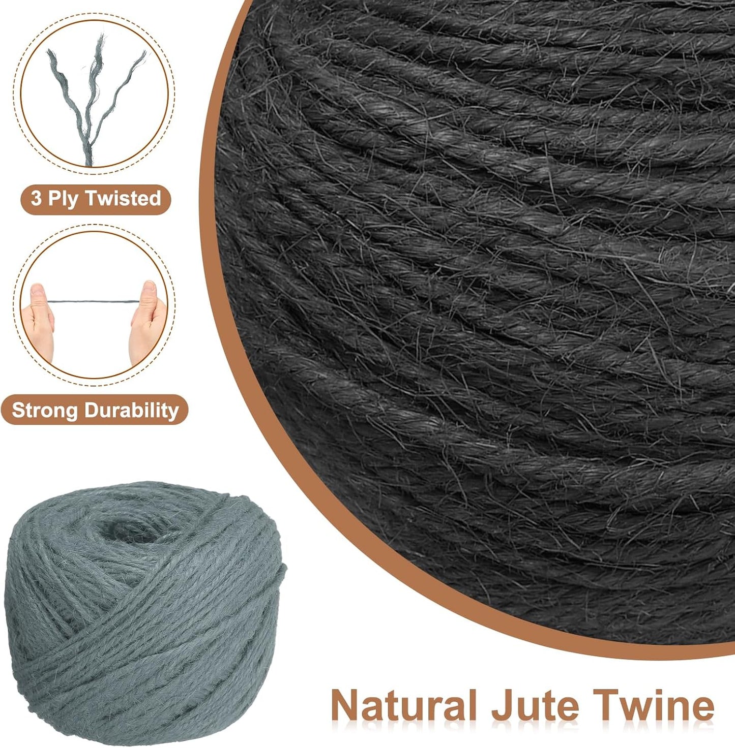 uxcell 328 Feet Natural Jute Twine String,2mm Thin Garden Twine Rope Colored Plant String Cord for DIY Art Crafts Gift Wrapping Decoration Packing Gardening Plant Hanger,Grey