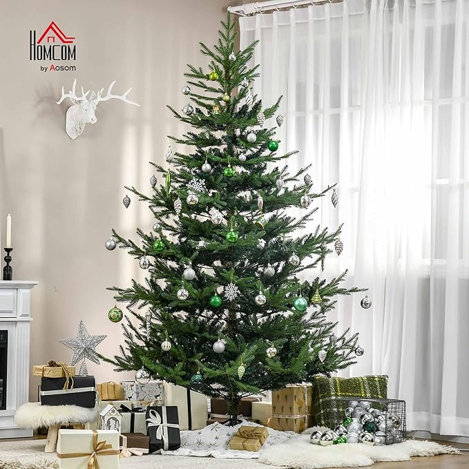 HOMCOM 7.5 Foot Artificial Christmas Tree, Nordic Pine Hinged Xmas Tree with 1218 Realistic Branches, Wide Steel Base, Auto Open, Green